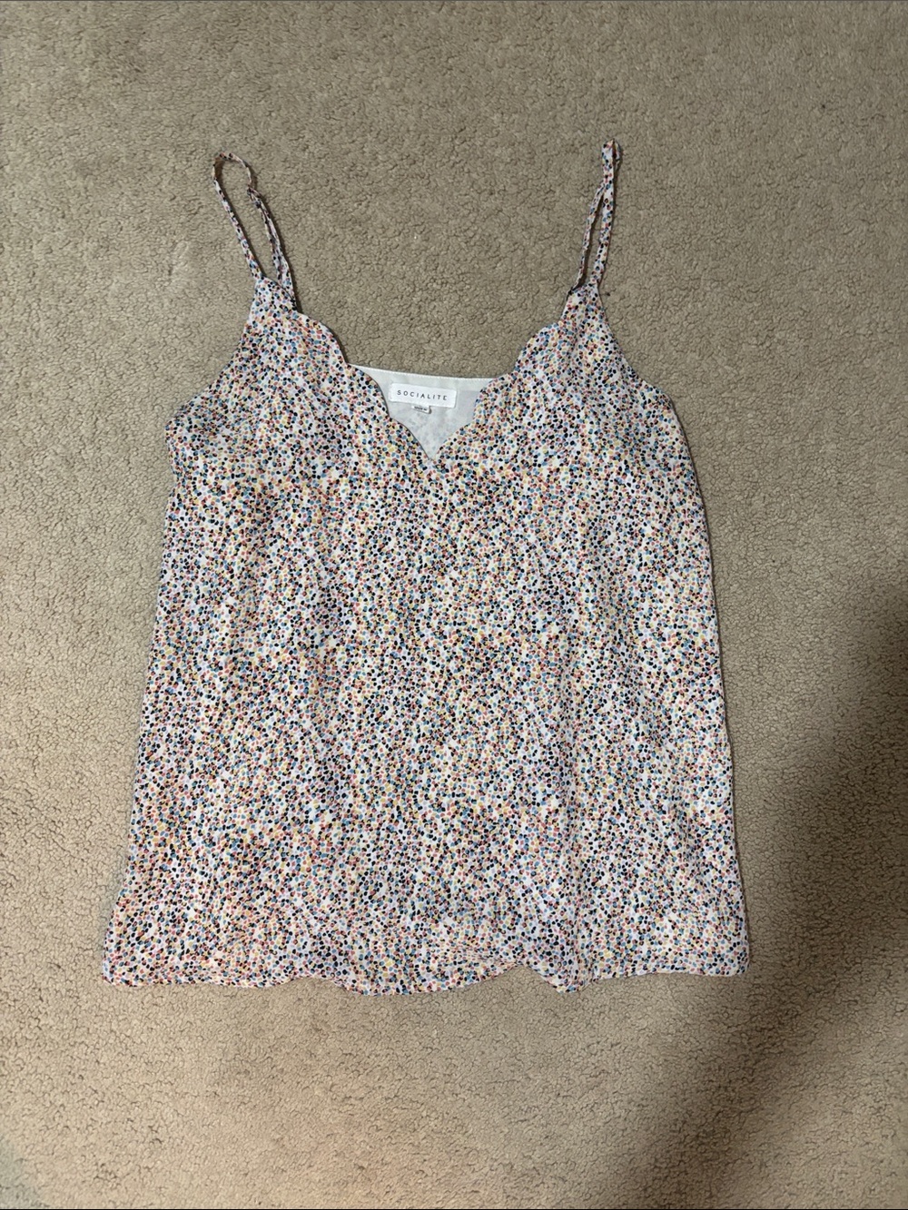 Socialite White Multicolor Ditsy Scallop-Edge Cami
